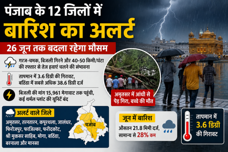 Punjab Weather: पंजाब के 12 जिलों में आज के लिए बारिश का अलर्ट जारी, चंडीगढ़ में मौसम साफ