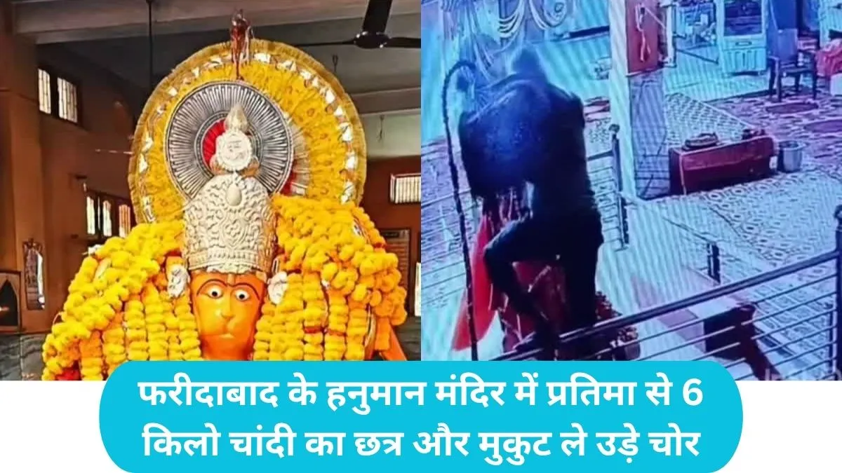 Faridabad News: फरीदाबाद के हनुमान मंदिर में बड़ी चोरी, प्रतिमा से 6 किलो चांदी का छत्र और मुकुट ले उड़े चोर