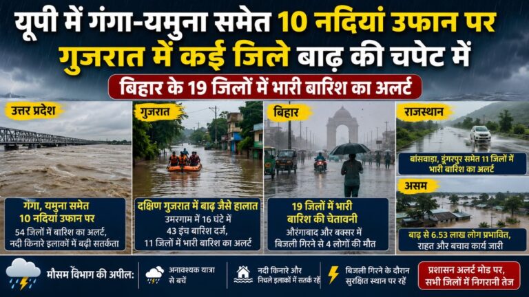 Monsoon in India: देशभर में मानसून का कहर, यूपी में गंगा-यमुना समेत 10 नदियां उफान पर, गुजरात में बाढ़