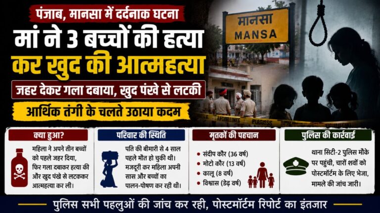 Punjab News: मानसा में महिला ने तीन बच्चों की हत्या के बाद पंखे से लटक कर की आत्महत्या, पुलिस सभी पहलुओं की जांच में जुटी
