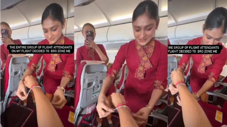 Air Hostess Rakhi: “मुझे तो ब्रो-जोन कर दिया!” एयर इंडिया की फ्लाइट में एयर होस्टेस ने बांधी राखी, पैसेंजर का मजेदार रिएक्शन
