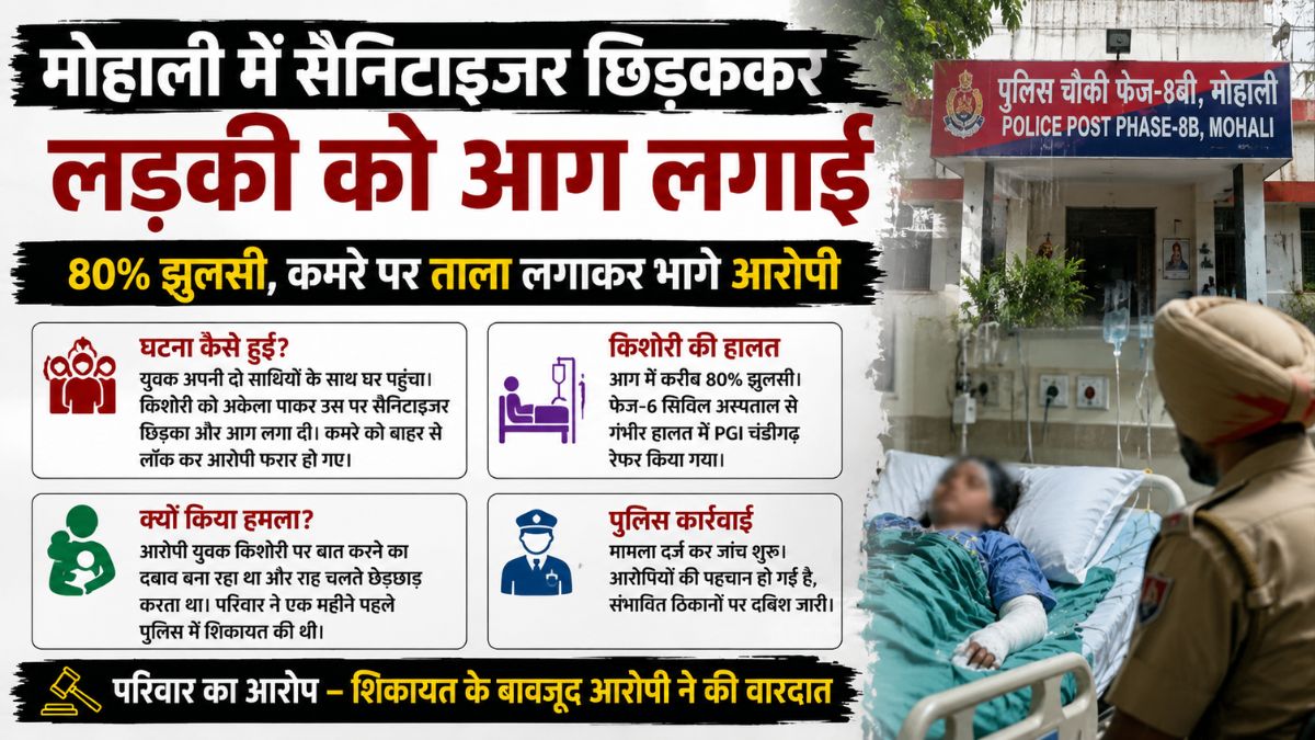 Mohali Breaking: मोहाली में घर में घुसकर किशोरी को सैनिटाइजर छिड़ककर आग लगाई, बाहर से ताला लगाकर भागा आरोपी, 80% झुलसी