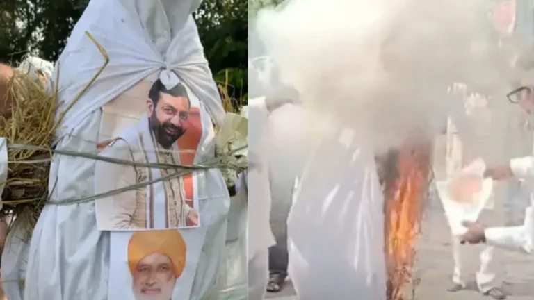 BKU Tikait Kaithal protest: कैथल में किसानों ने बीजेपी कार्यालय के बाहर फूंका सीएम और कृषि मंत्री का पुतला