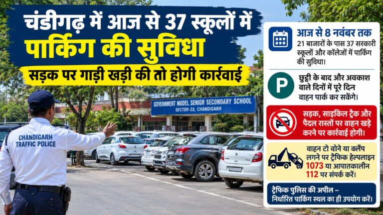 Chandigarh Parking: चंडीगढ़ में आज से 37 स्कूलों में पार्किंग, 8 नवंबर तक मिलेगी सुविधा