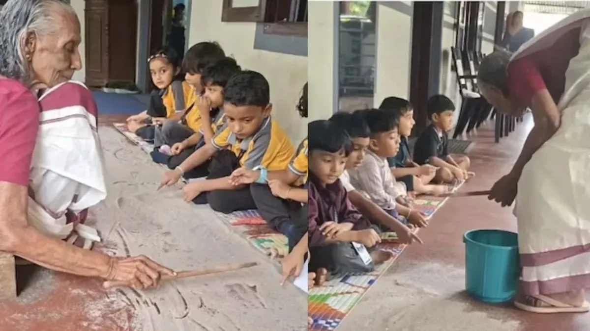 Kerala Viral Teacher: 85 वर्षीय टीचर का वीडियो वायरल, बिना पेन-कॉपी के रेत पर बच्चों को पढ़ा रही हैं ‘अम्मुम्मा’