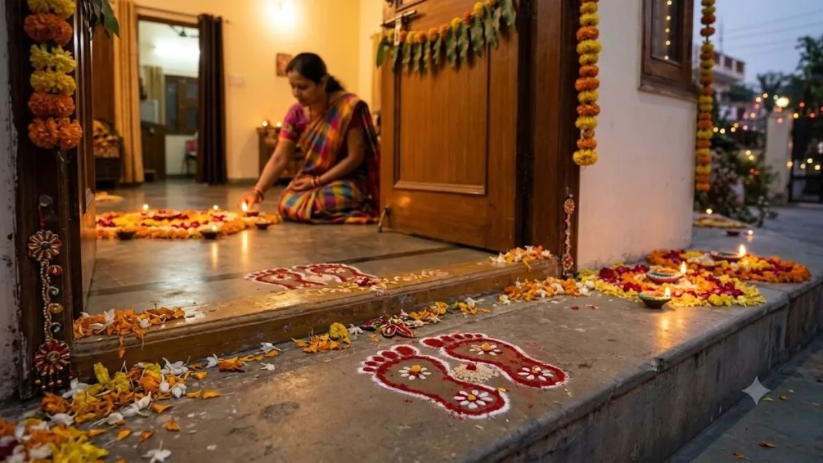 दिवाली पर किस दिशा में बनाएं मां लक्ष्मी के चरण चिह्न? जानें सही जगह और नियम