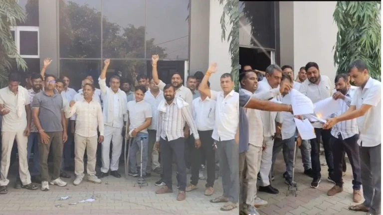 Nangal Chaudhary News: बिजली कर्मचारियों ने एचइआरसी की जलाई प्रतियां, कार्यालय में सांकेतिक धरना देकर की सरकार विरोधी नारेबाजी