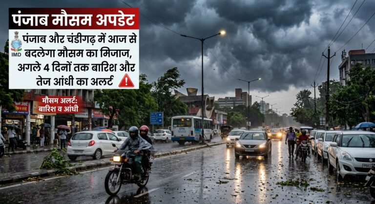Punjab Weather Update : पंजाब और चंडीगढ़ में आज से बदलेगा मौसम का मिजाज, अगले 4 दिनों तक बारिश और तेज आंधी का अलर्ट