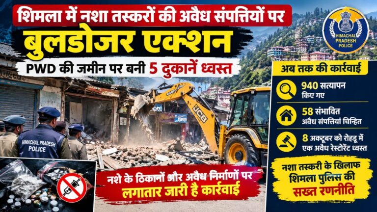 शिमला में नशा तस्करों पर बुलडोजर एक्शन, PWD की जमीन पर बनी 5 दुकानें ध्वस्त