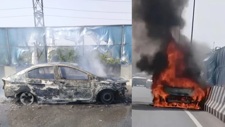 Sohna Car Fire: सोहना एलिवेटेड रोड पर चलती होंडा सिटी कार में भीषण आग, चालक ने कूदकर बचाई जान